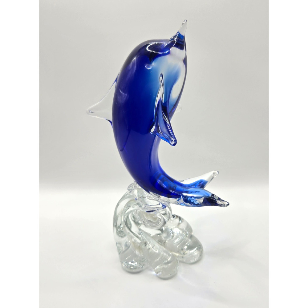 Rare VTG Large Murano Glass Sommerso 9" DOLPHIN & WAVES STATUE FIGURINE
